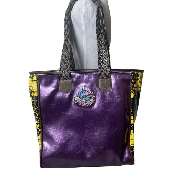 Consuela Handbags - Consuela Classic Tote Bag Purple Metallic Handbag Floral Embroidered